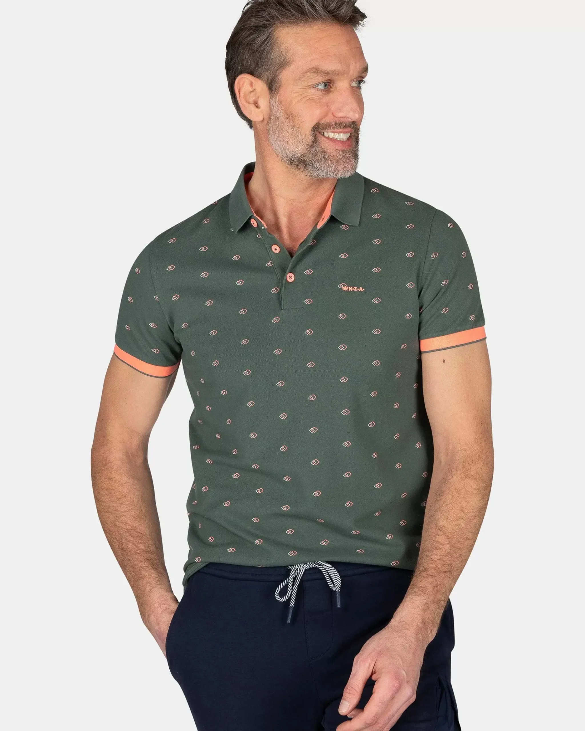 NZA New Zealand Auckland Polo-Shirts|Katoenen Polo Met Kleine Print-Chalk Green