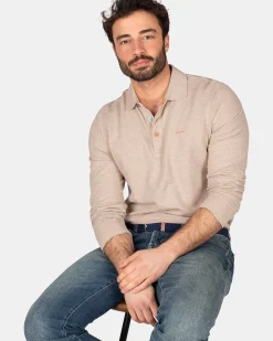 NZA New Zealand Auckland Polo-Shirts|Katoenen Polo Met Lange Mouwen-Shimmering Sand