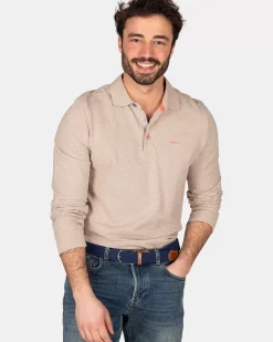 NZA New Zealand Auckland Polo-Shirts|Katoenen Polo Met Lange Mouwen-Shimmering Sand