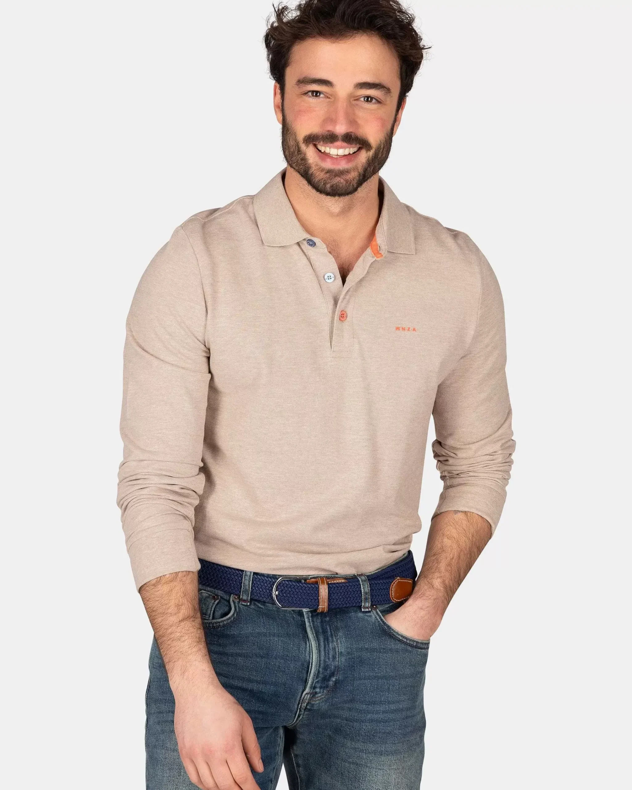 NZA New Zealand Auckland Polo-Shirts|Katoenen Polo Met Lange Mouwen-Shimmering Sand
