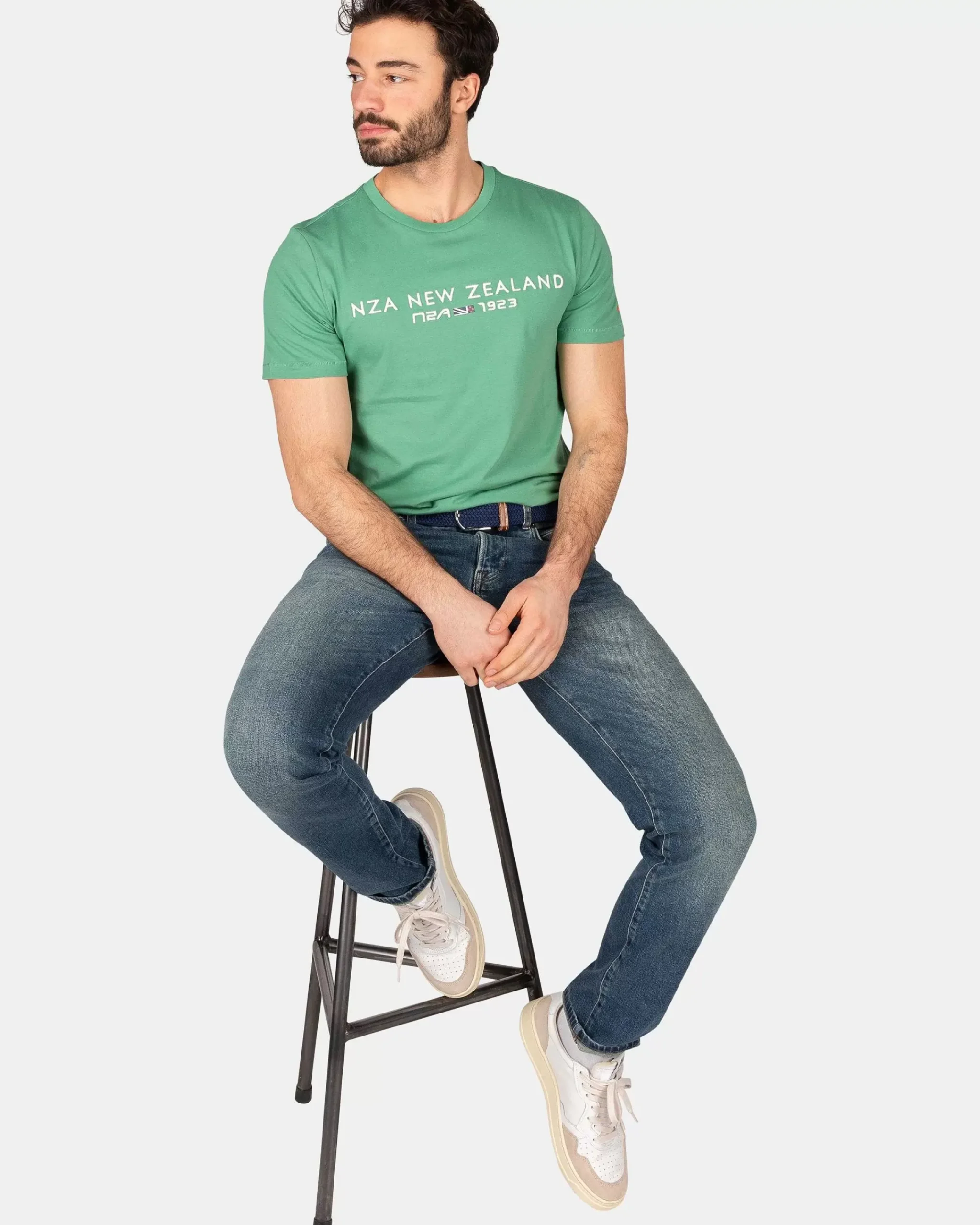 NZA New Zealand Auckland T-Shirts|Katoenen T-Shirt Met Logo-Amazon Green
