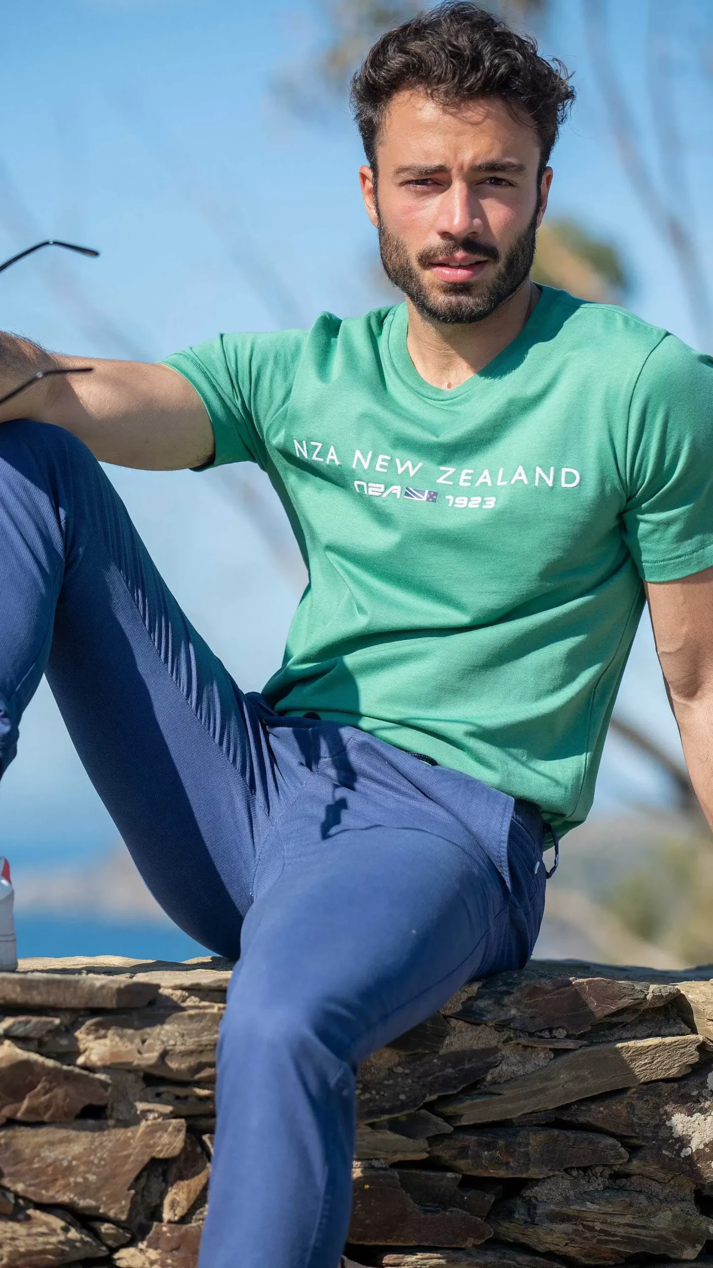 NZA New Zealand Auckland T-Shirts|Katoenen T-Shirt Met Logo-Amazon Green