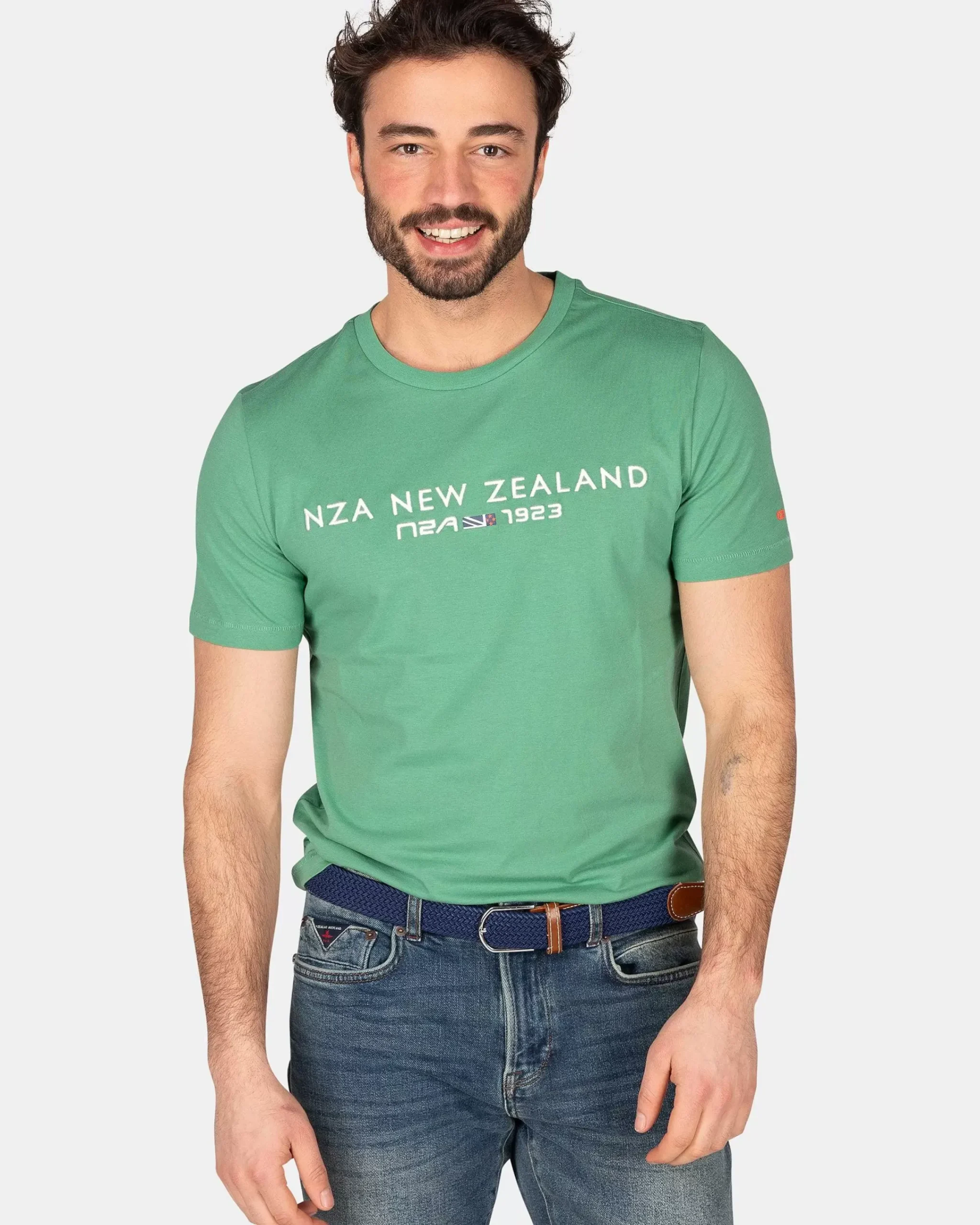 NZA New Zealand Auckland T-Shirts|Katoenen T-Shirt Met Logo-Amazon Green