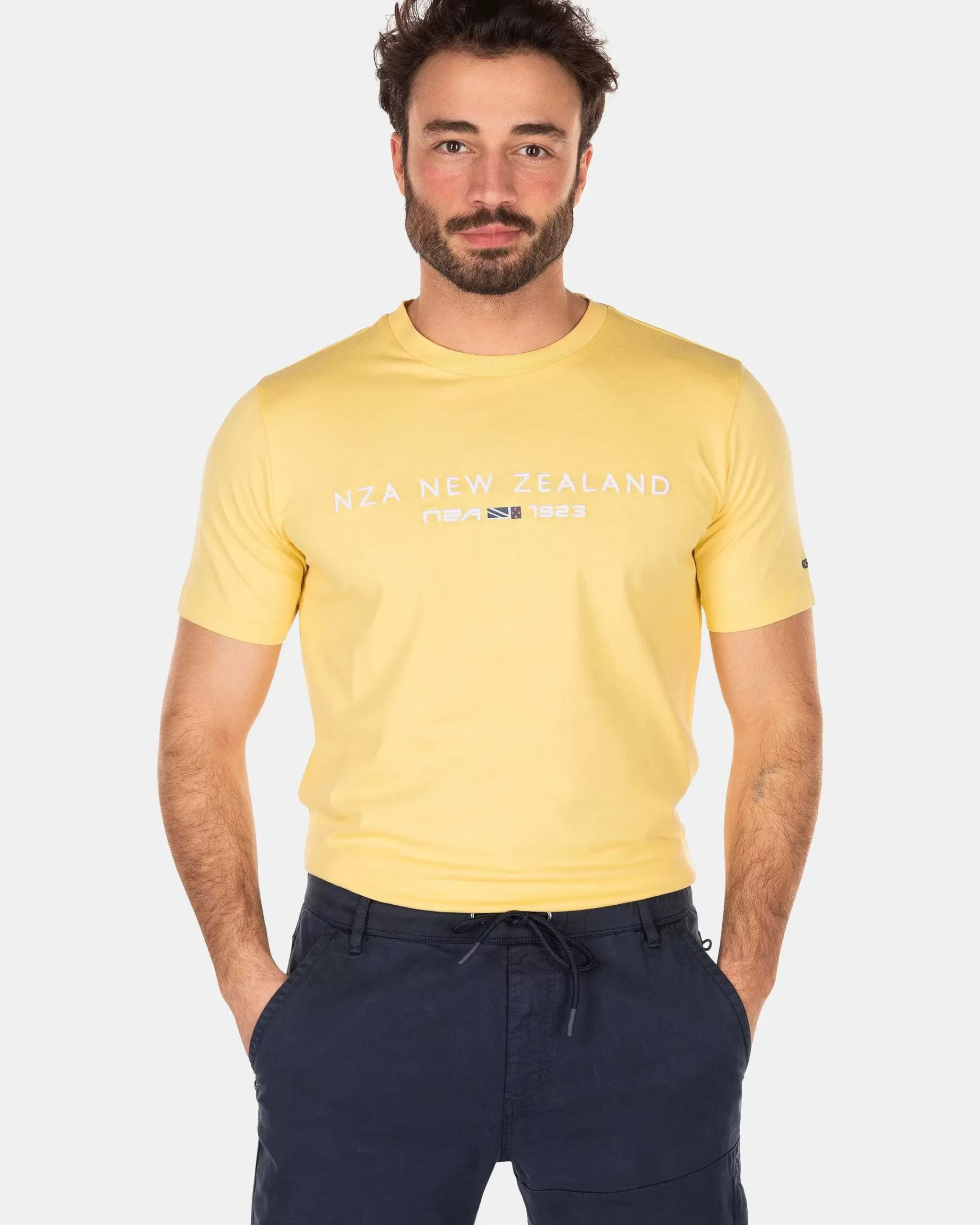 NZA New Zealand Auckland T-Shirts|Katoenen T-Shirt Met Logo-Iguana Yellow