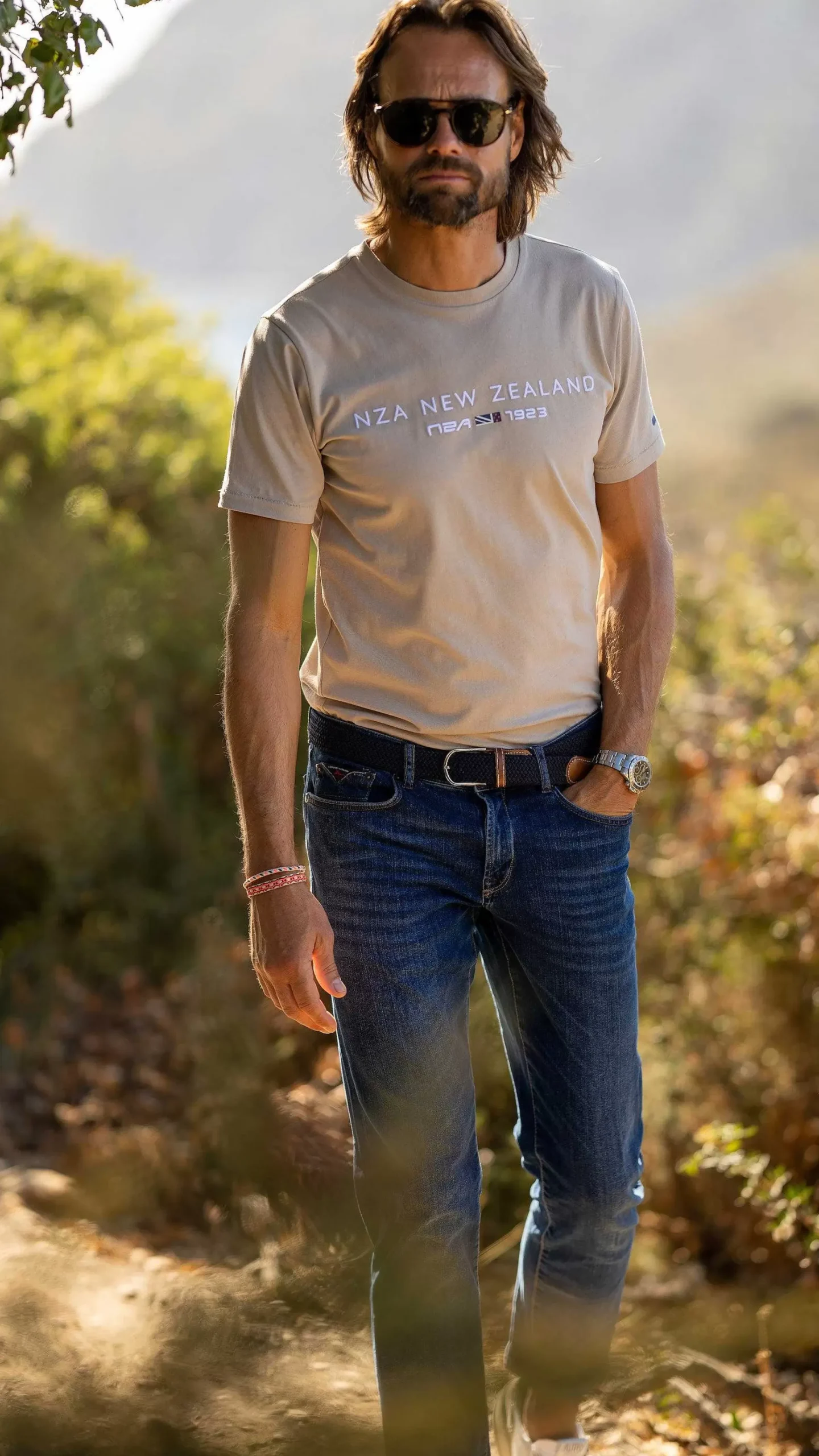NZA New Zealand Auckland T-Shirts|Katoenen T-Shirt Met Logo-Shimmering Sand