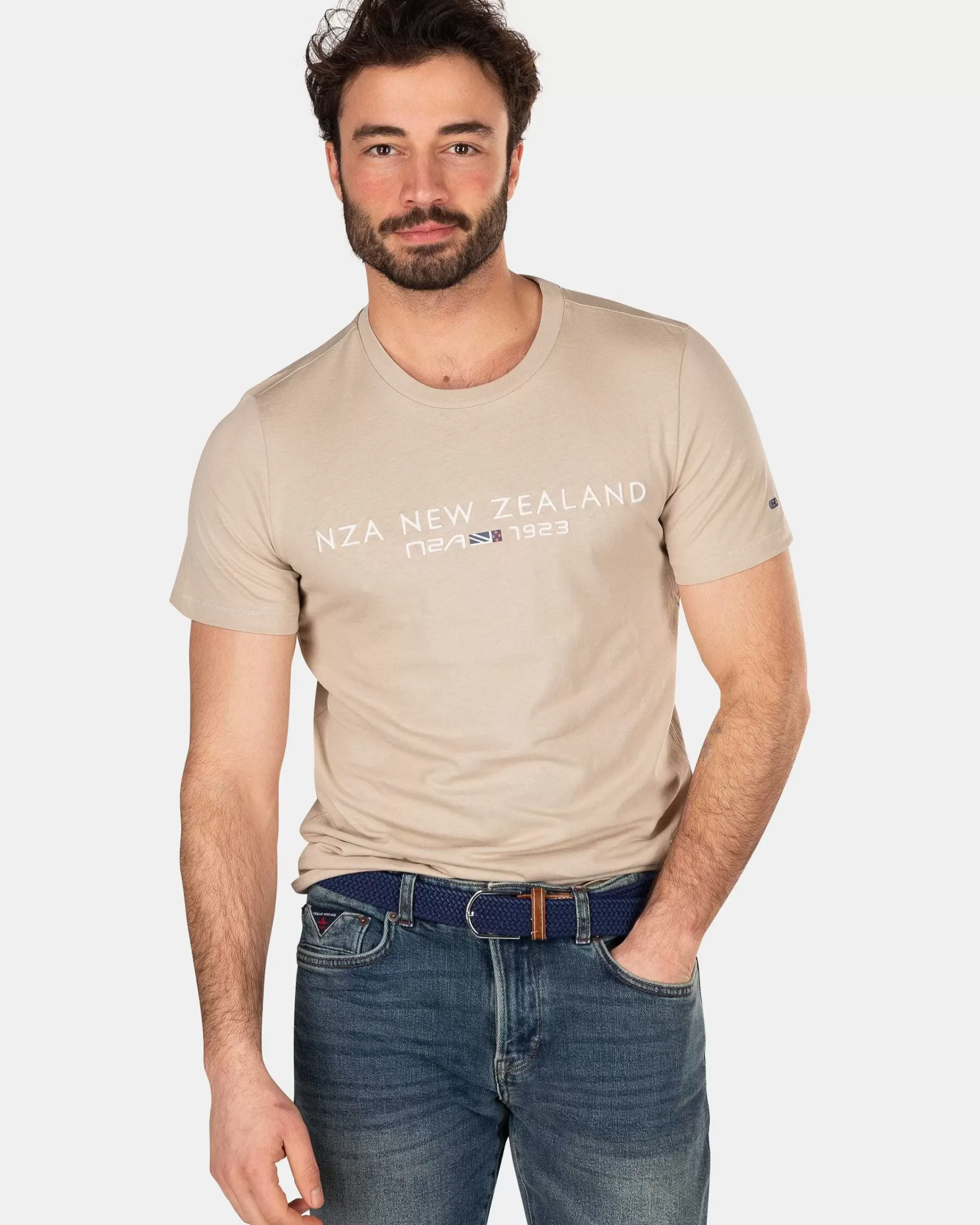 NZA New Zealand Auckland T-Shirts|Katoenen T-Shirt Met Logo-Shimmering Sand