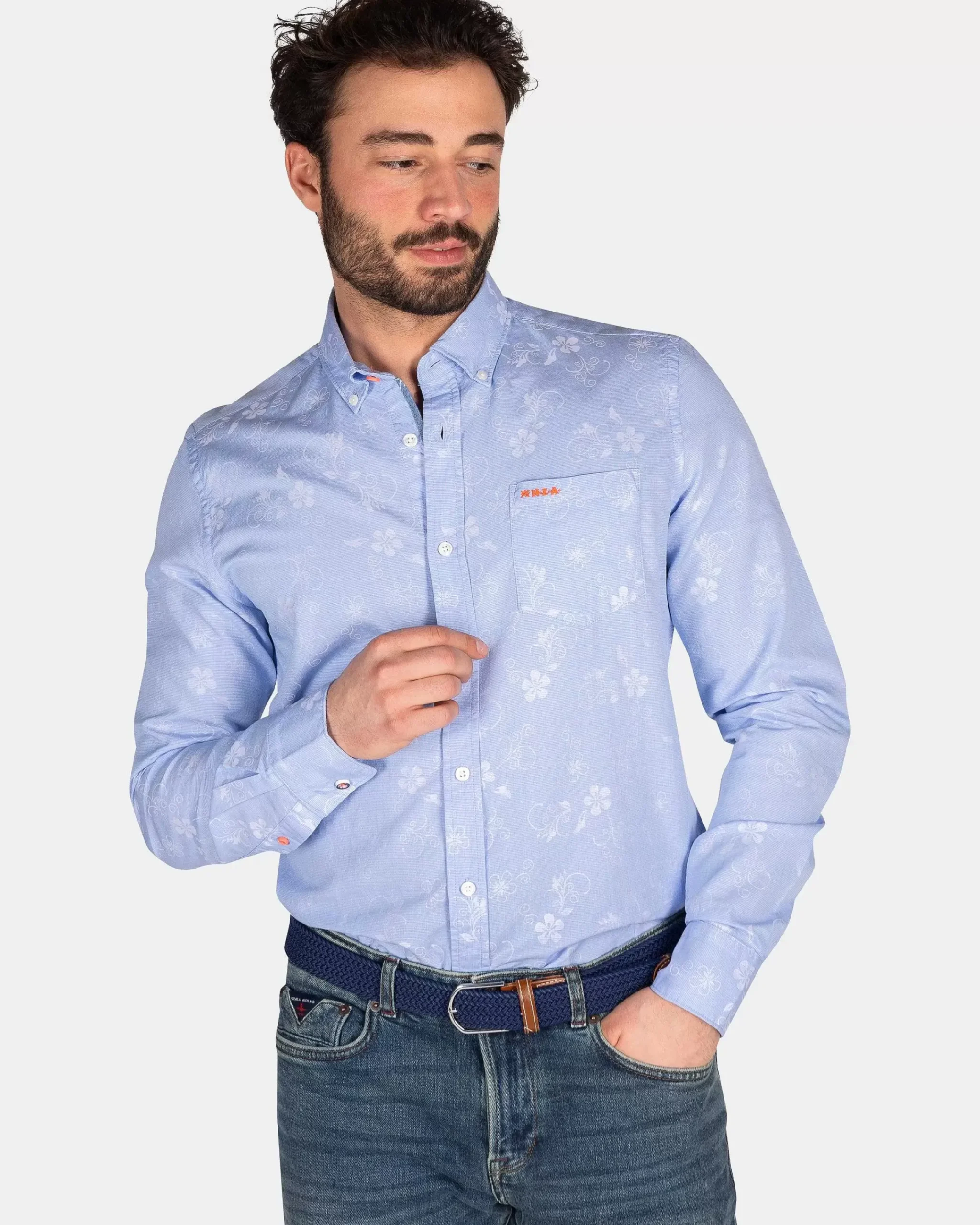 NZA New Zealand Auckland Overhemden|Lichtblauw Overhemd Met Print-Light Blue