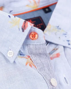 NZA New Zealand Auckland Overhemden|Linnen Overhemd Met Bloemenprint-Rhythm Blue