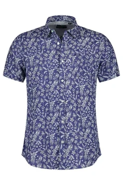 NZA New Zealand Auckland Overhemden|Linnen Overhemd Met Korte Mouw En Bloemenprint-Dusk Navy