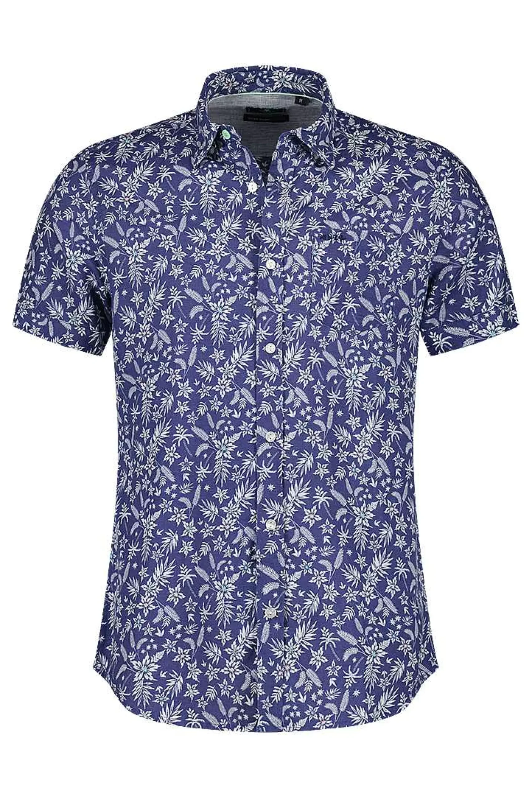 NZA New Zealand Auckland Overhemden|Linnen Overhemd Met Korte Mouw En Bloemenprint-Dusk Navy