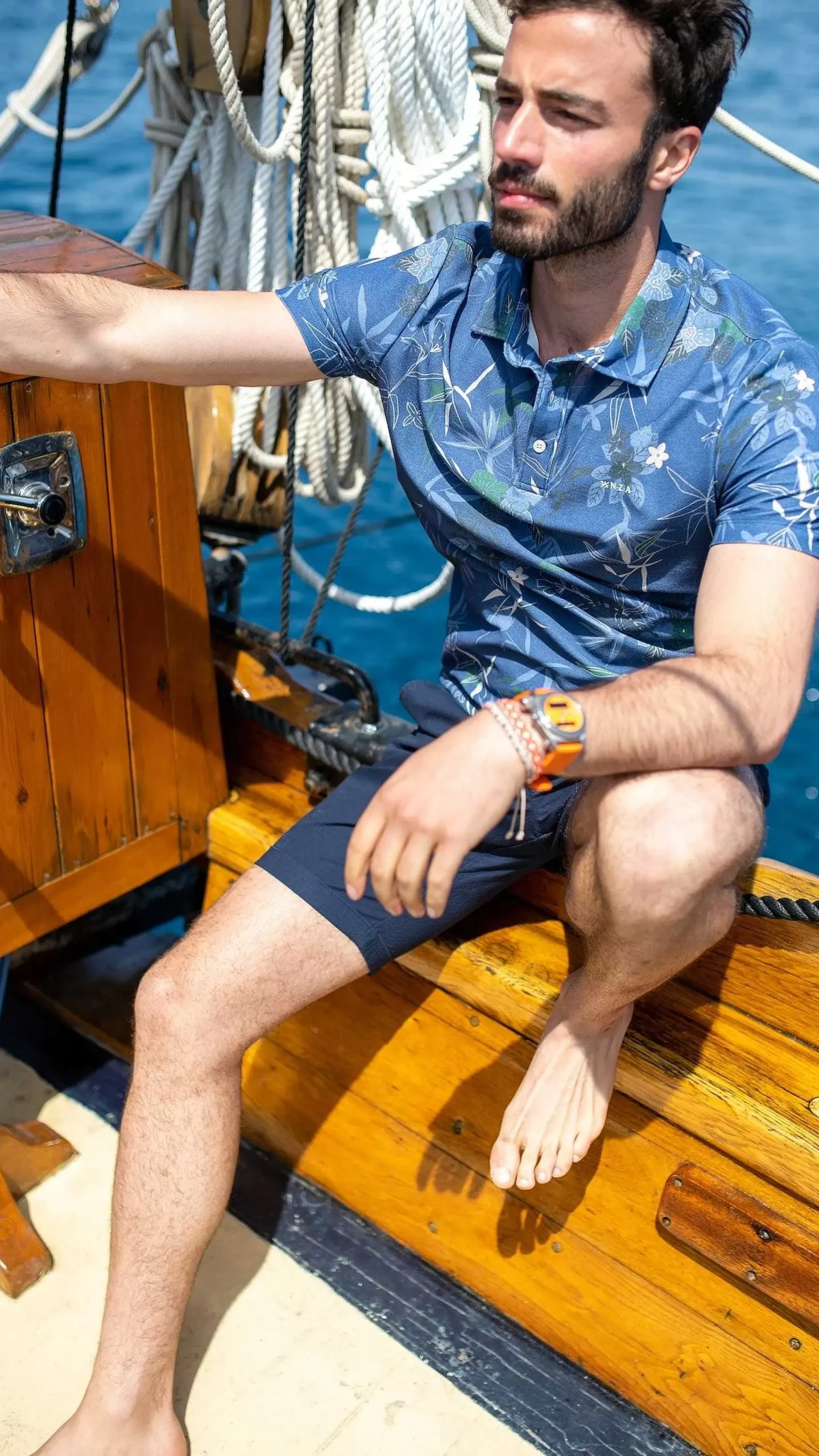NZA New Zealand Auckland Polo-Shirts|Navy Polo Met Bloemenprint-Dusk Navy