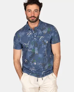 NZA New Zealand Auckland Polo-Shirts|Navy Polo Met Bloemenprint-Dusk Navy