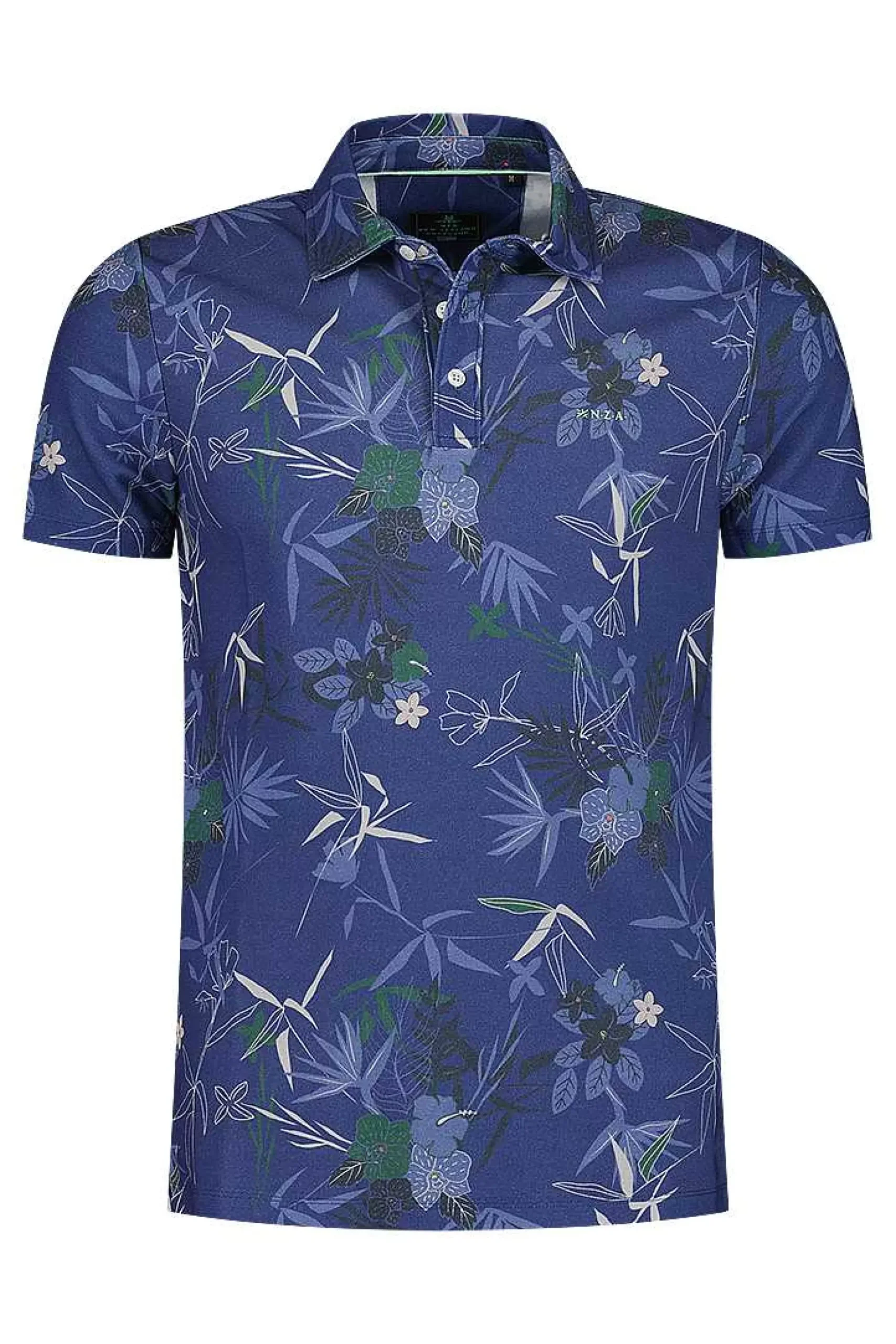 NZA New Zealand Auckland Polo-Shirts|Navy Polo Met Bloemenprint-Dusk Navy