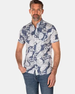 NZA New Zealand Auckland Overhemden|Overhemd Met Korte Mouw En Bloemenprint-Dusk Navy