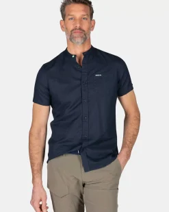 NZA New Zealand Auckland Overhemden|Overhemd Zonder Kraag Met Korte Mouw-Traditional Navy