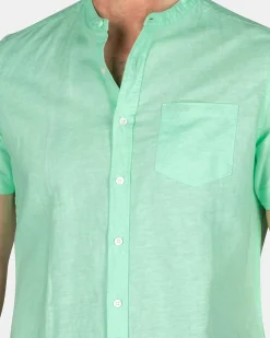 NZA New Zealand Auckland Overhemden|Overhemd Zonder Kraag Met Korte Mouw-Teal Green