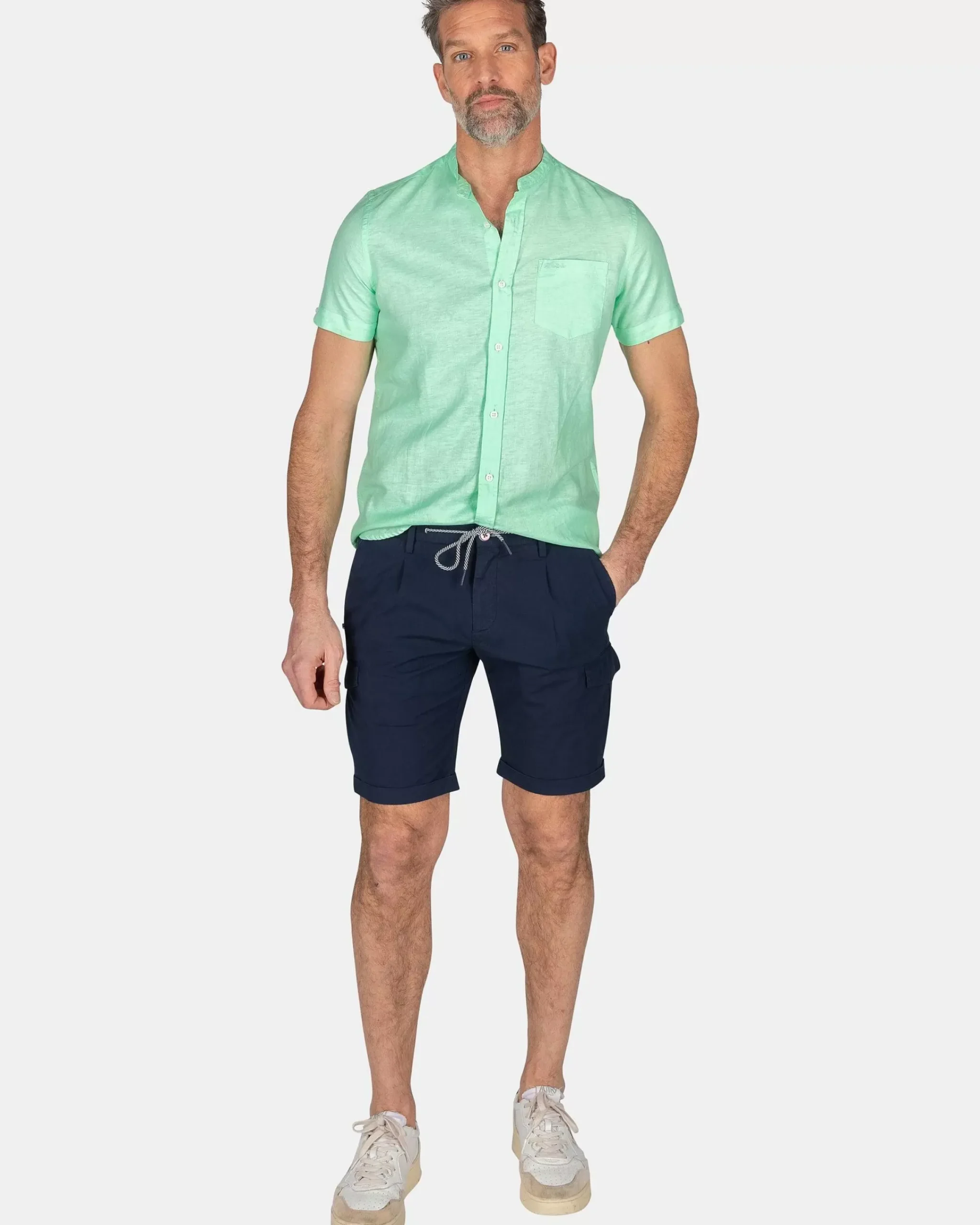 NZA New Zealand Auckland Overhemden|Overhemd Zonder Kraag Met Korte Mouw-Teal Green
