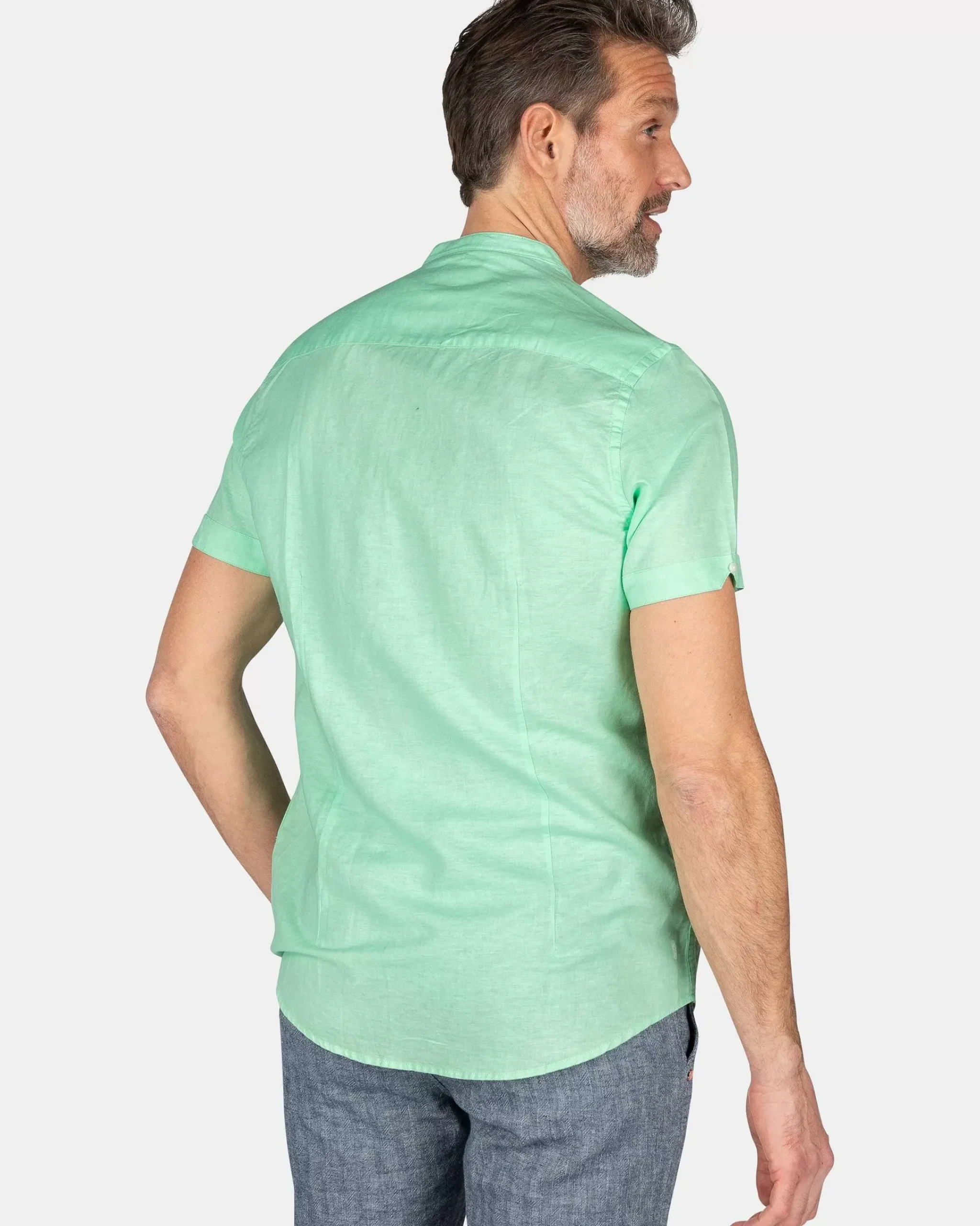 NZA New Zealand Auckland Overhemden|Overhemd Zonder Kraag Met Korte Mouw-Teal Green