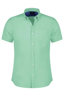 NZA New Zealand Auckland Overhemden|Overhemd Zonder Kraag Met Korte Mouw-Teal Green