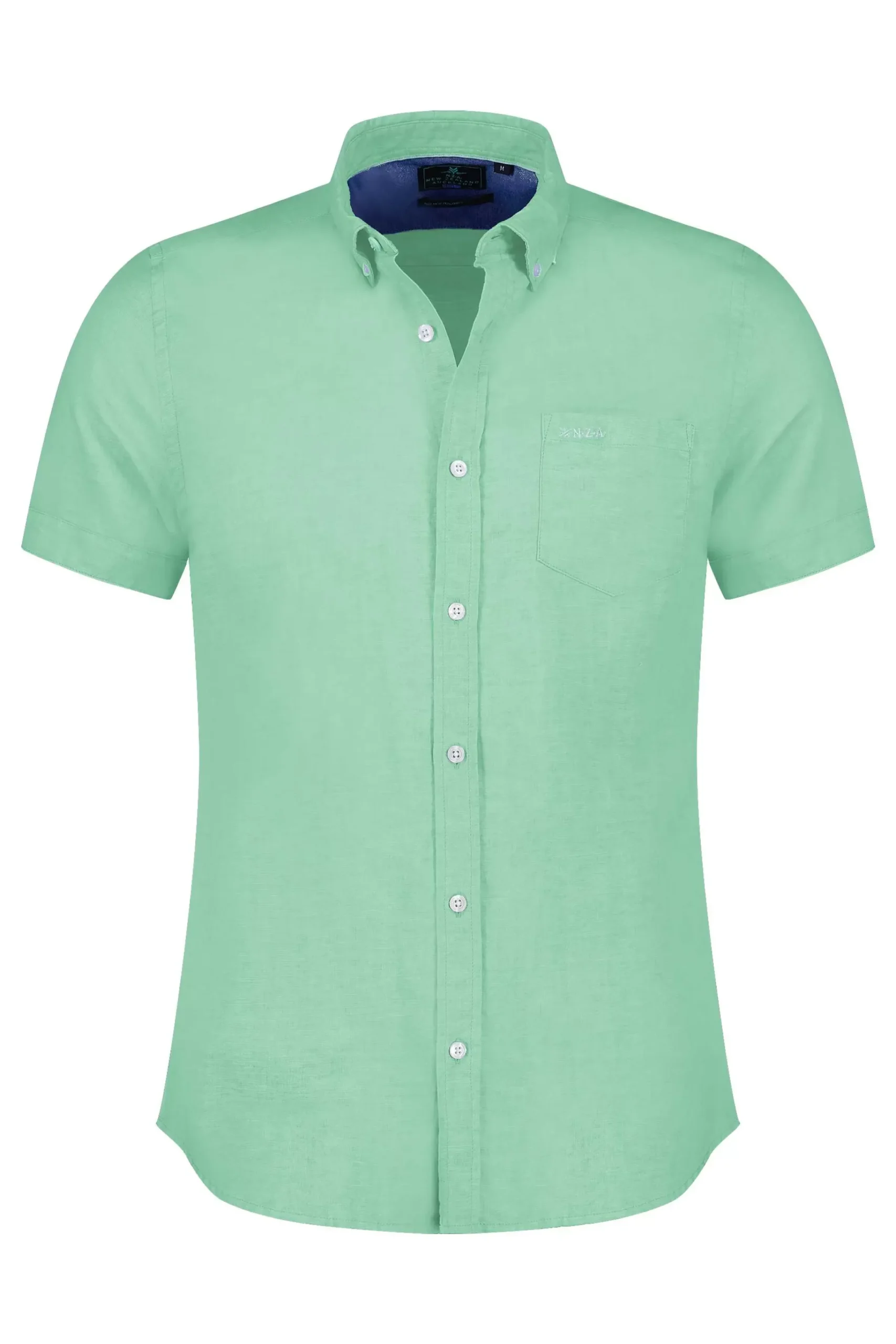 NZA New Zealand Auckland Overhemden|Overhemd Zonder Kraag Met Korte Mouw-Teal Green