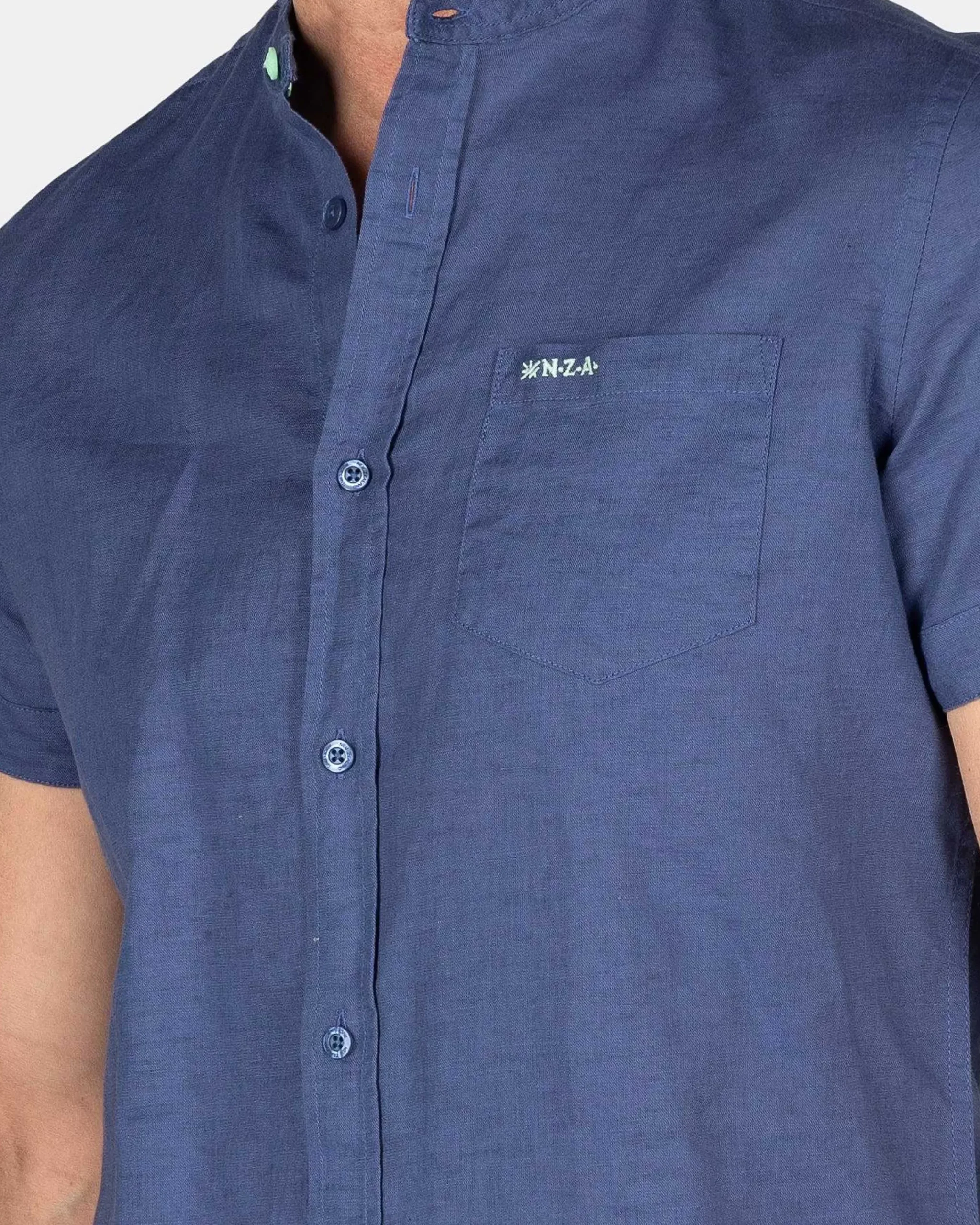 NZA New Zealand Auckland Overhemden|Overhemd Zonder Kraag Met Korte Mouw-Dusk Navy