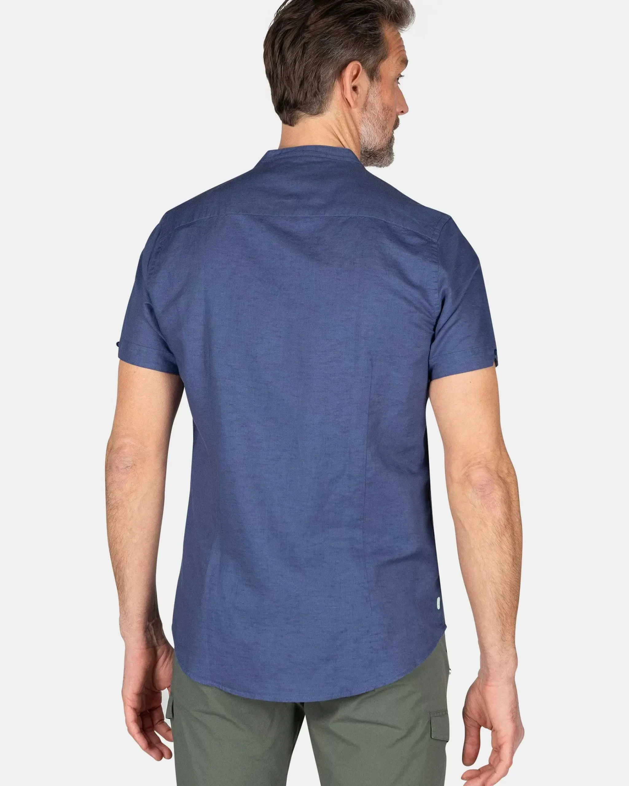 NZA New Zealand Auckland Overhemden|Overhemd Zonder Kraag Met Korte Mouw-Dusk Navy