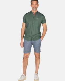 NZA New Zealand Auckland Overhemden|Overhemd Zonder Kraag Met Korte Mouw-Chalk Green