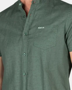 NZA New Zealand Auckland Overhemden|Overhemd Zonder Kraag Met Korte Mouw-Chalk Green