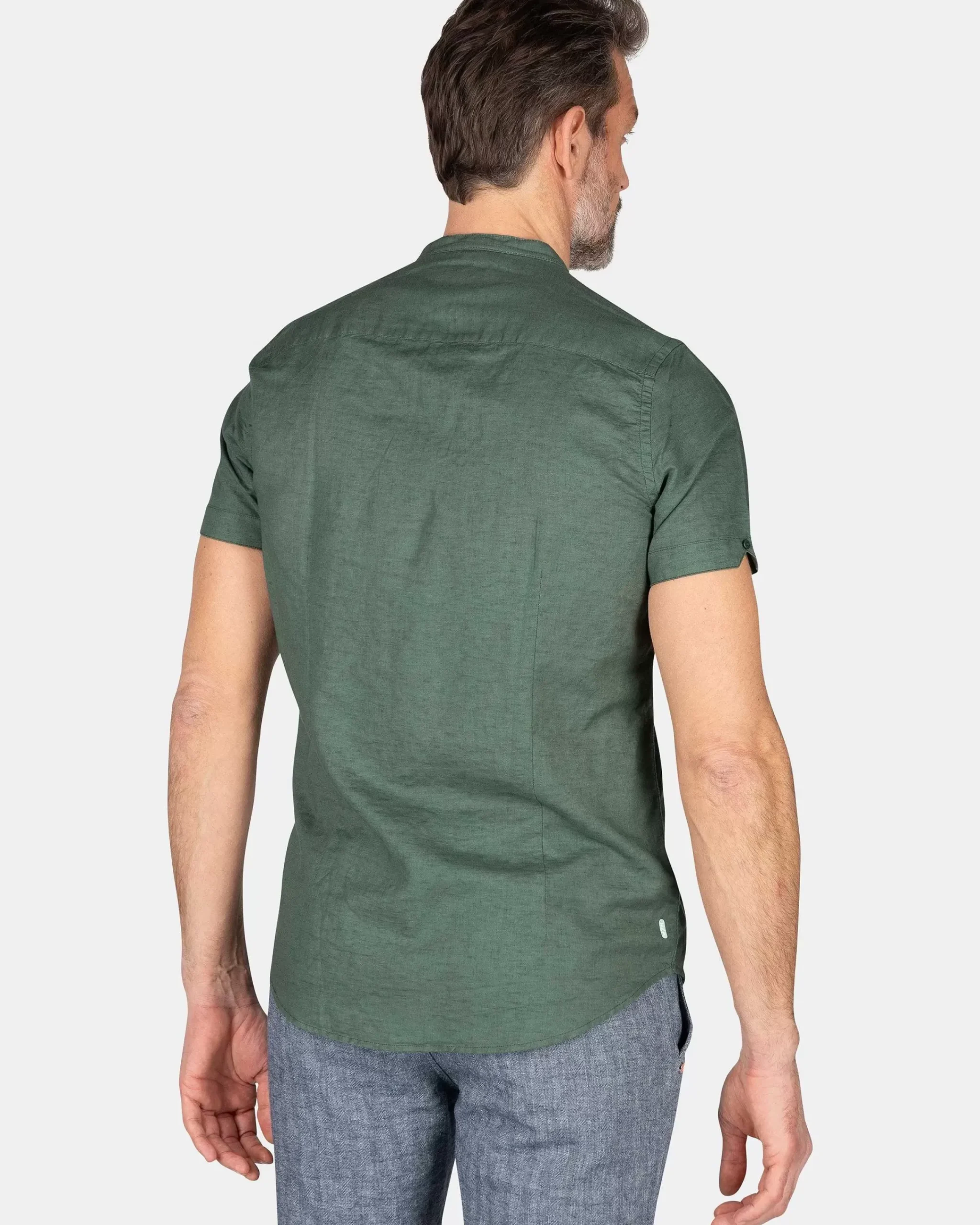 NZA New Zealand Auckland Overhemden|Overhemd Zonder Kraag Met Korte Mouw-Chalk Green