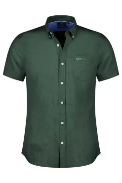 NZA New Zealand Auckland Overhemden|Overhemd Zonder Kraag Met Korte Mouw-Chalk Green