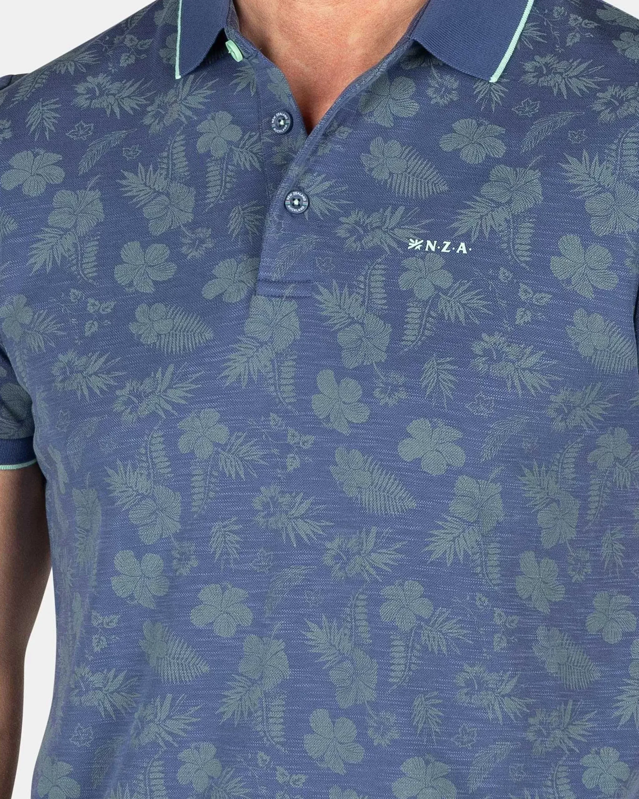 NZA New Zealand Auckland Polo-Shirts|Polo Met Bladprint-Dusk Navy