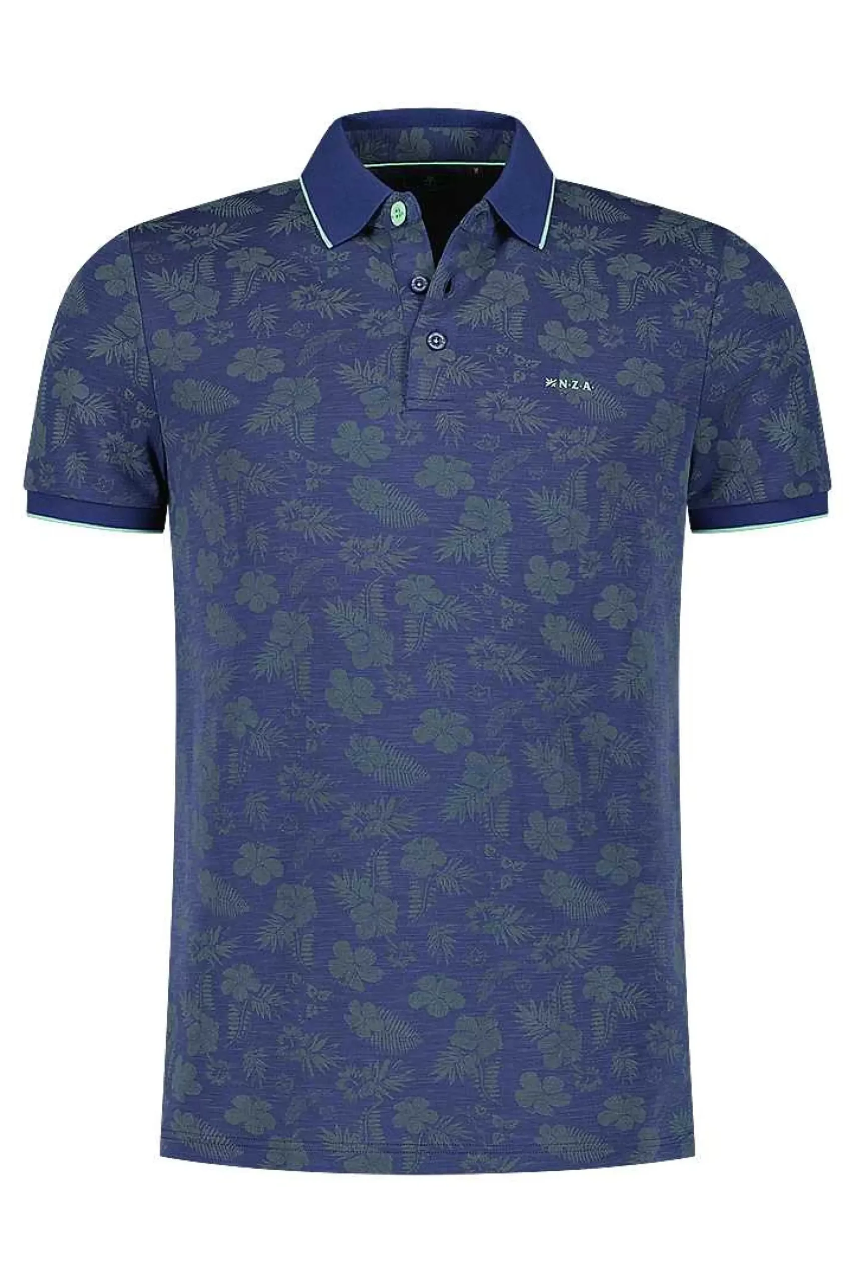 NZA New Zealand Auckland Polo-Shirts|Polo Met Bladprint-Dusk Navy