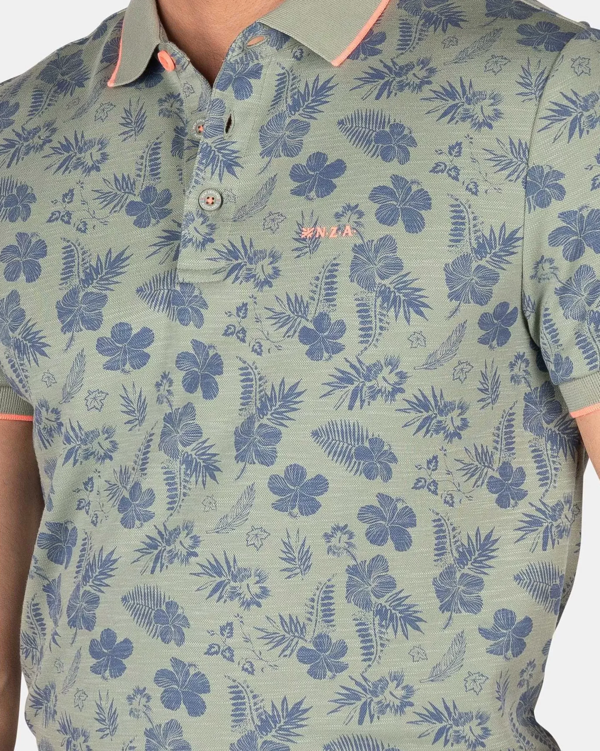NZA New Zealand Auckland Polo-Shirts|Polo Met Bladprint-Mellow Army
