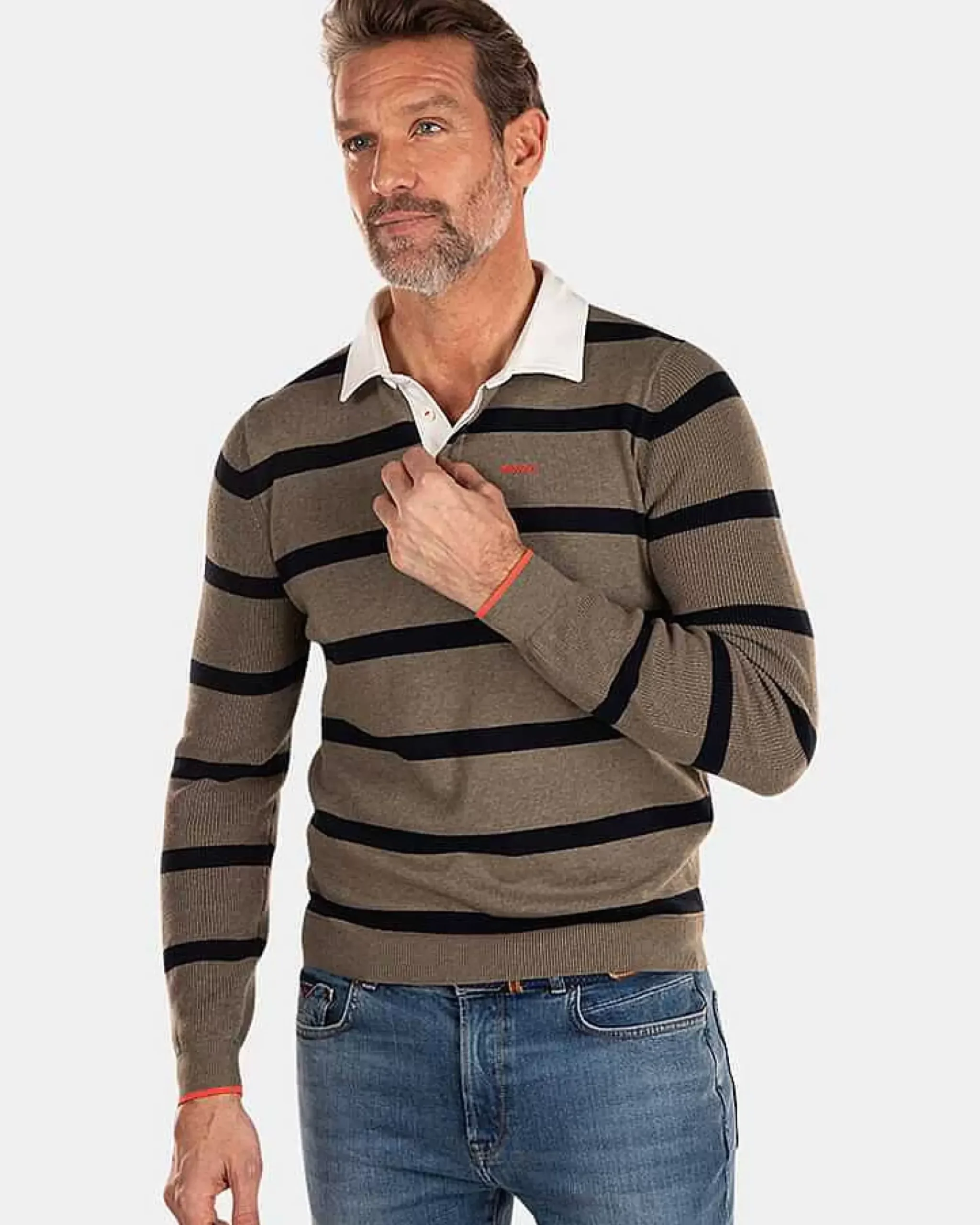NZA New Zealand Auckland Polo-Shirts|Rugby Shirt Met Grote Strepen-Misty Army