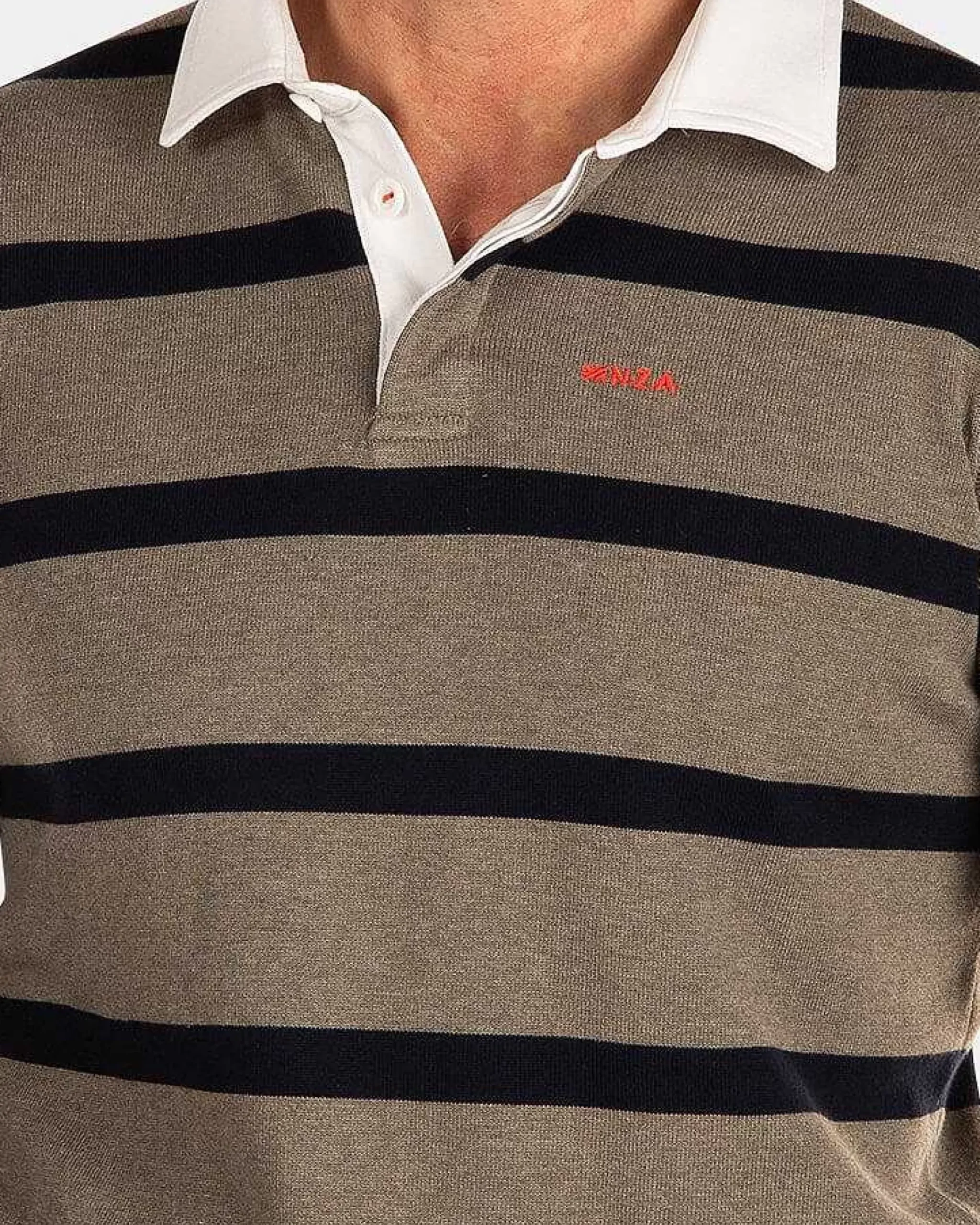 NZA New Zealand Auckland Polo-Shirts|Rugby Shirt Met Grote Strepen-Misty Army