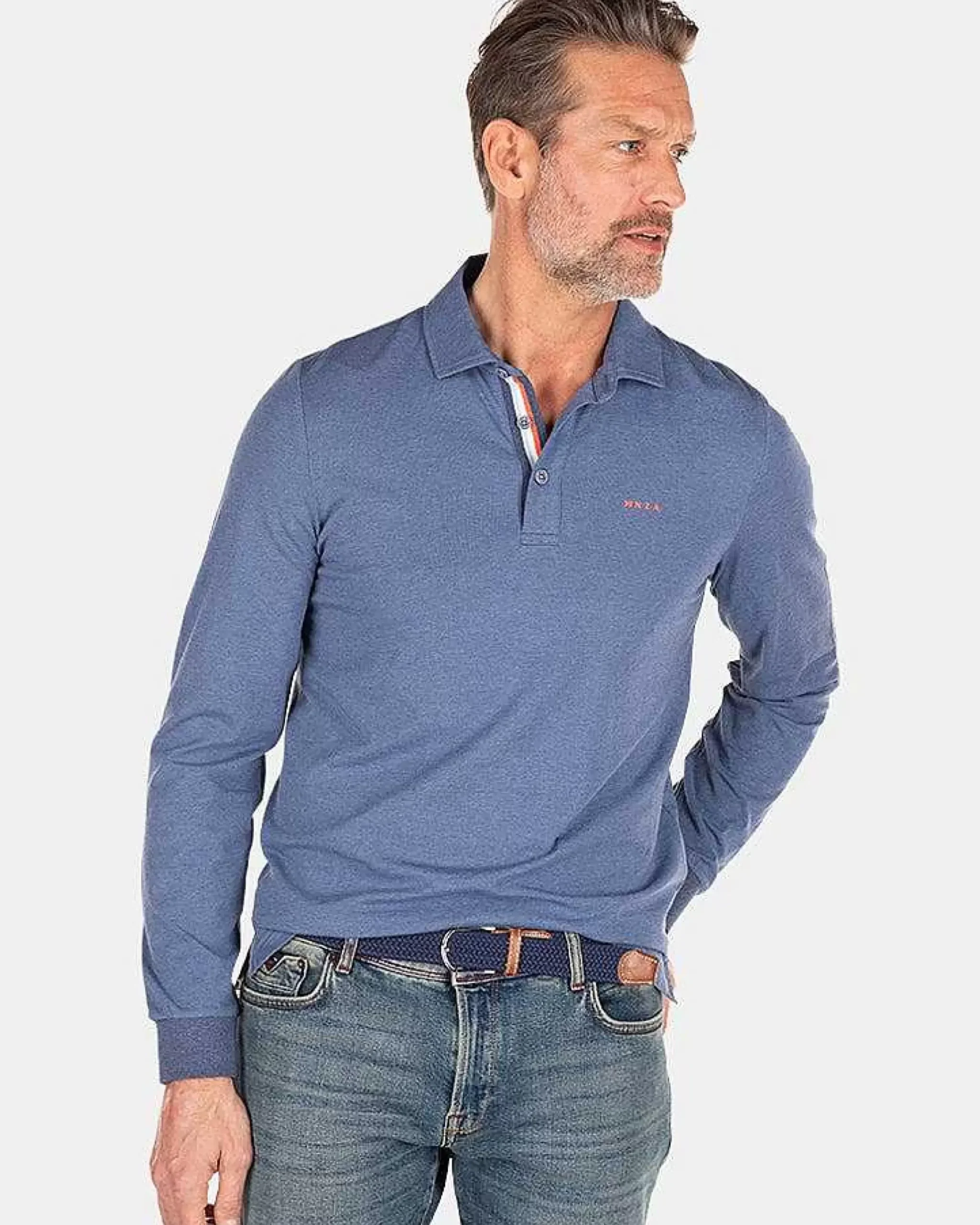 NZA New Zealand Auckland Polo-Shirts|Stretch Polo Met Lange Mouw-Dusk Navy