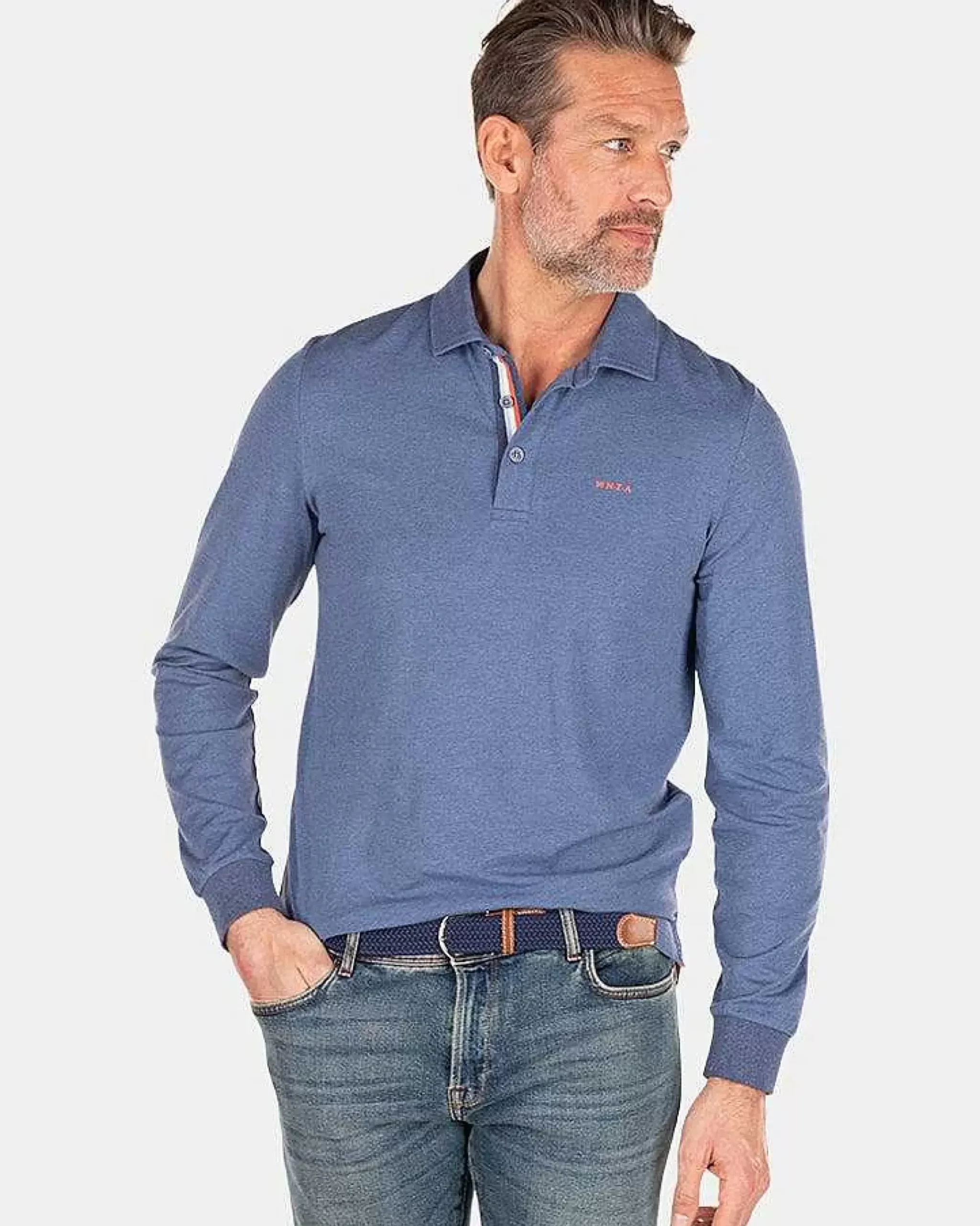 NZA New Zealand Auckland Polo-Shirts|Stretch Polo Met Lange Mouw-Dusk Navy