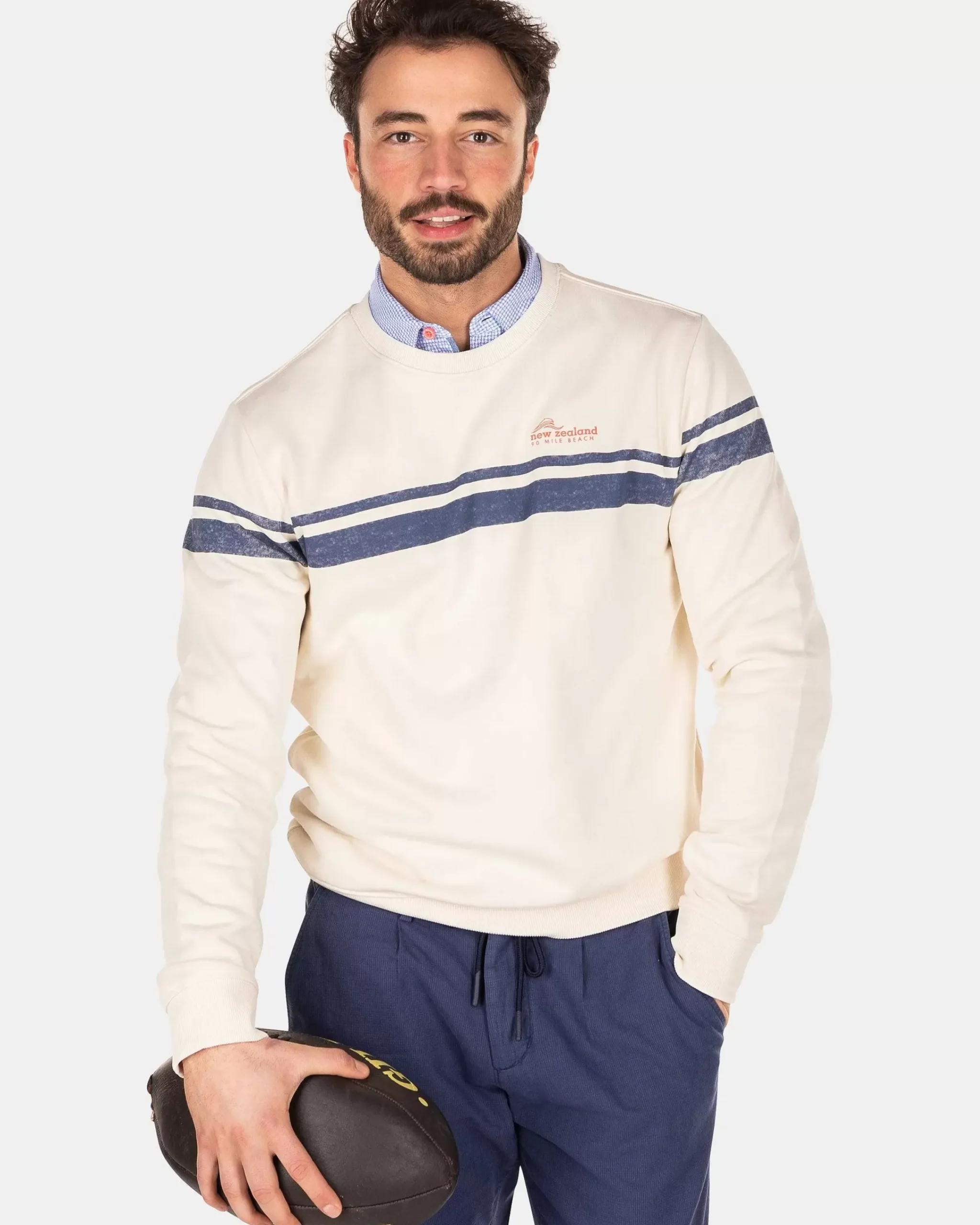 NZA New Zealand Auckland Sweats|Witte Sweater Met Blauwe Streep-Cream