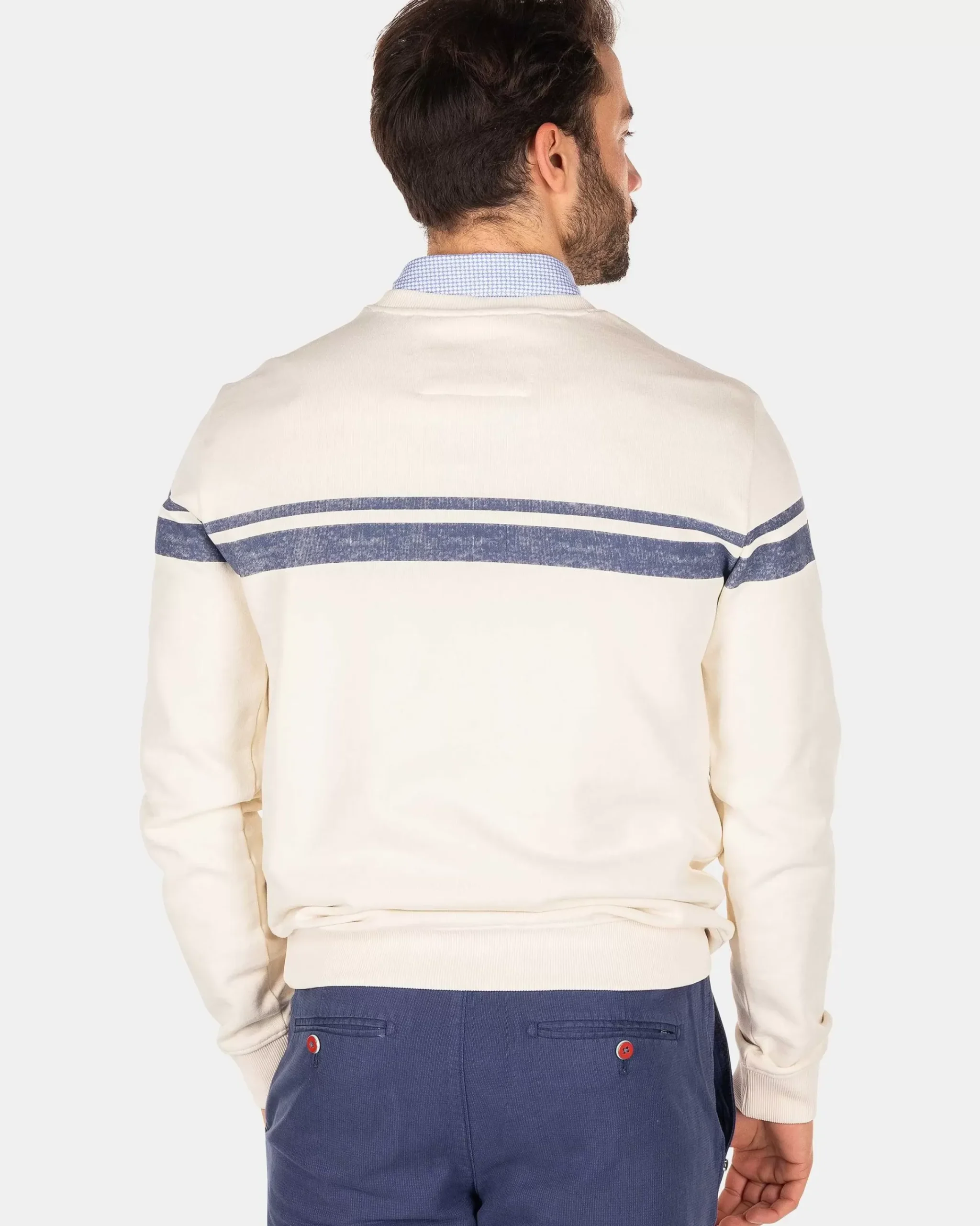NZA New Zealand Auckland Sweats|Witte Sweater Met Blauwe Streep-Cream